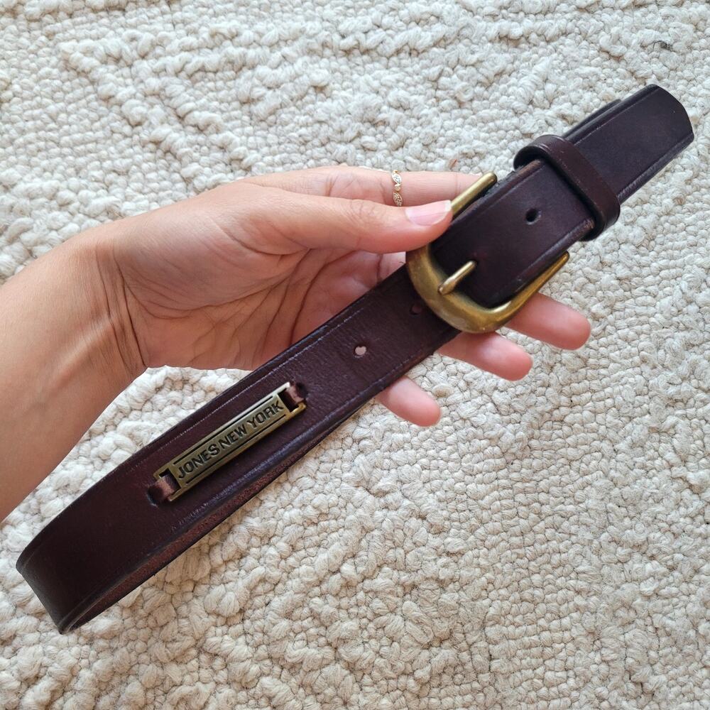 Vintage Brown Leather and Brass Belt Jones New York Leather Sz M